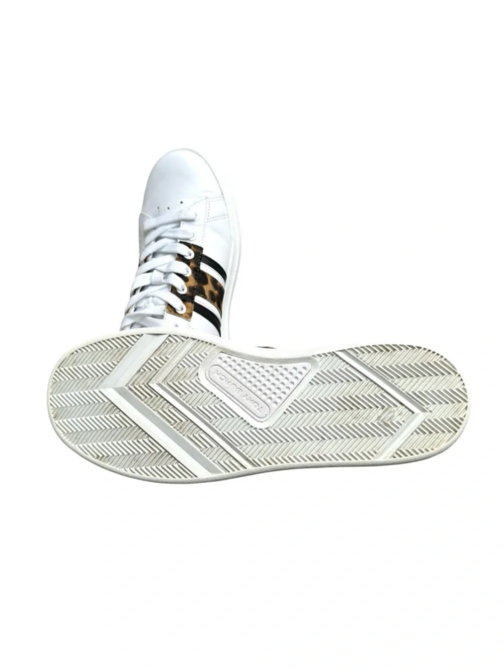 Tory Burch Howell T Saddle Court Sneakers White Barbados Leopard
